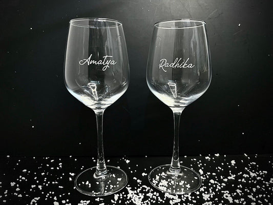 Custom Text Wine Glasses - Personalized Engraved Wine Glass | Perfect for Proposal, Wedding Party Gifts, Birthday or Funny Gift (set of 2)