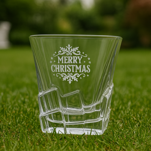 Personalized deep engraved Christmas party bar glasses – customizable holiday gift with festive designs for family, friends, and celebrations