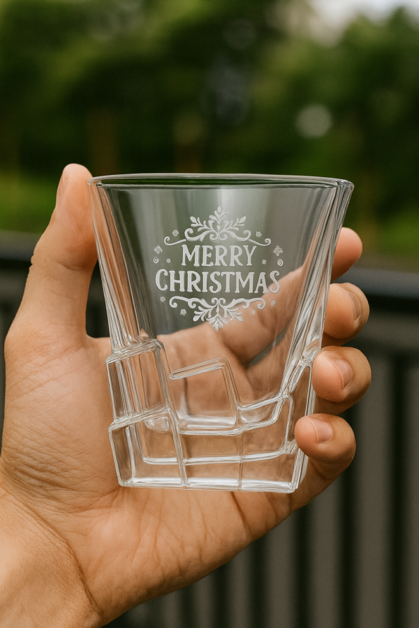 Personalized deep engraved Christmas party bar glasses – customizable holiday gift with festive designs for family, friends, and celebrations