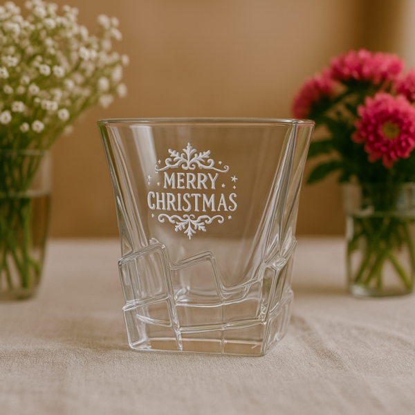 Personalized deep engraved Christmas party bar glasses – customizable holiday gift with festive designs for family, friends, and celebrations