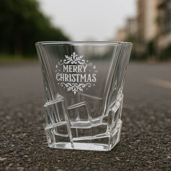 Personalized deep engraved Christmas party bar glasses – customizable holiday gift with festive designs for family, friends, and celebrations