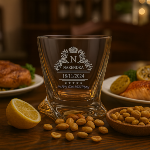 Personalized Whiskey Glass for Him – Custom Engraved Crystal Tumbler with Name, Logo, or Monogram – Twisted Base Design – Unique Birthday, Anniversary, or Father’s Day Gift
