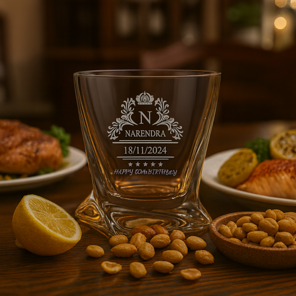 Personalized Whiskey Glass for Him – Custom Engraved Crystal Tumbler with Name, Logo, or Monogram – Twisted Base Design – Unique Birthday, Anniversary, or Father’s Day Gift