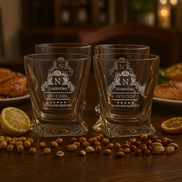 Personalized Whiskey Glass for Him – Custom Engraved Crystal Tumbler with Name, Logo, or Monogram – Twisted Base Design – Unique Birthday, Anniversary, or Father’s Day Gift