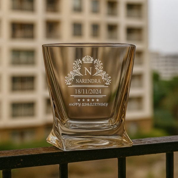 Personalized Whiskey Glass for Him – Custom Engraved Crystal Tumbler with Name, Logo, or Monogram – Twisted Base Design – Unique Birthday, Anniversary, or Father’s Day Gift