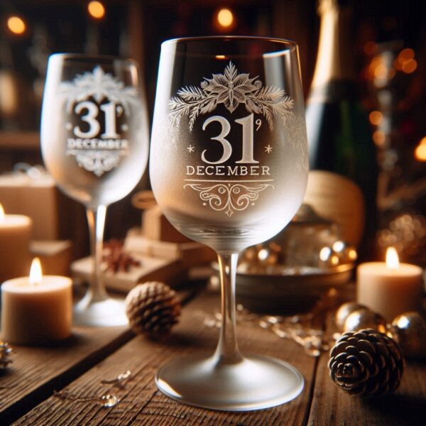 Personalized Deep Engraved 31st December party wine glasses - Custom Party Glasses deep engraving your 31st December party wine glass name, logo, monogram engraving