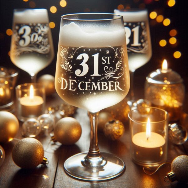 Personalized Deep Engraved 31st December party wine glasses - Custom Party Glasses deep engraving your 31st December party wine glass name, logo, monogram engraving