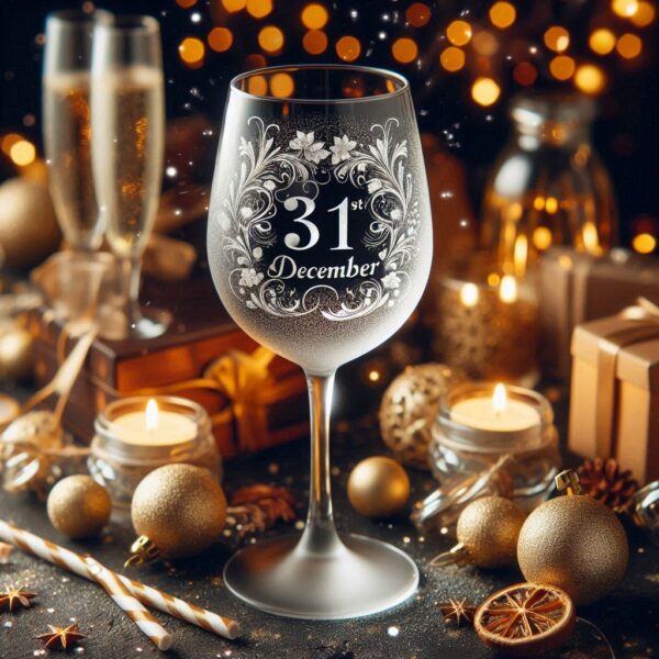 Personalized Deep Engraved 31st December party wine glasses - Custom Party Glasses deep engraving your 31st December party wine glass name, logo, monogram engraving