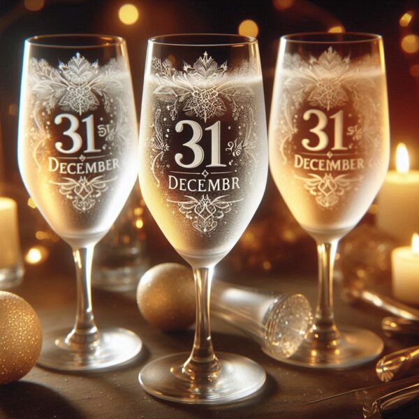 Personalized Deep Engraved 31st December party Champagne glasses - Custom Party Glasses deep engraving your 31st December party Champagne glass name, logo, monogram engraving