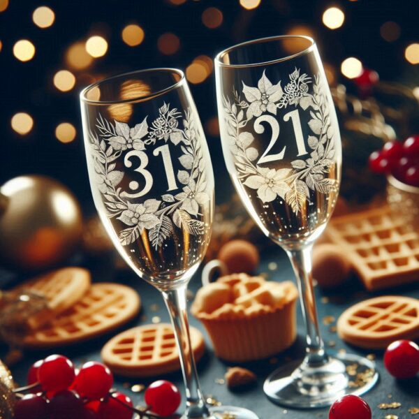 Personalized Deep Engraved 31st December party Champagne glasses - Custom Party Glasses deep engraving your 31st December party Champagne glass name, logo, monogram engraving