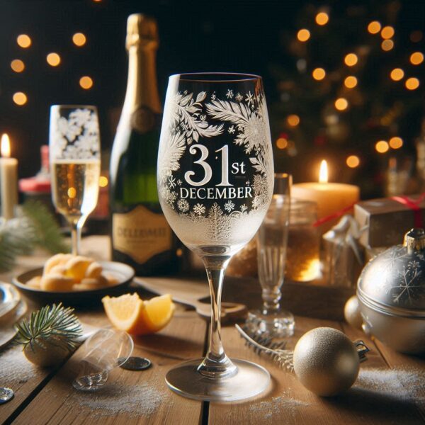 Personalized Deep Engraved 31st December party Champagne glasses - Custom Party Glasses deep engraving your 31st December party Champagne glass name, logo, monogram engraving