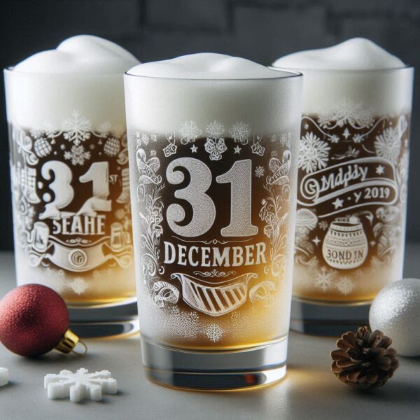 Personalized Deep Engraved 31st December party beer glasses - Custom Party Glasses deep engraving your 31st December party beer glass name, logo, monogram engraving