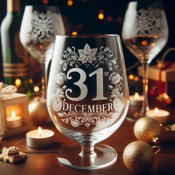 Personalized Deep Engraved 31st December party wine glasses - Custom Party Glasses deep engraving your 31st December party wine glass name, logo, monogram engraving