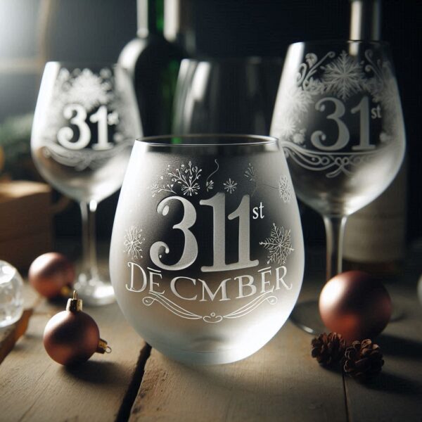 Personalized Deep Engraved 31st December party wine glasses - Custom Party Glasses deep engraving your 31st December party wine glass name, logo, monogram engraving