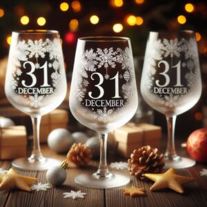 Personalized Deep Engraved 31st December party wine glasses - Custom Party Glasses deep engraving your 31st December party wine glass name, logo, monogram engraving