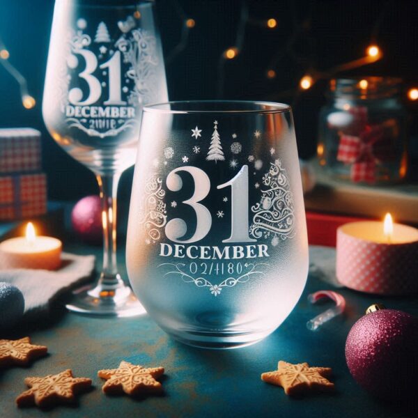 Personalized Deep Engraved 31st December party wine glasses - Custom Party Glasses deep engraving your 31st December party wine glass name, logo, monogram engraving