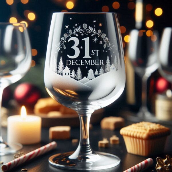 Personalized Deep Engraved 31st December party wine glasses - Custom Party Glasses deep engraving your 31st December party wine glass name, logo, monogram engraving