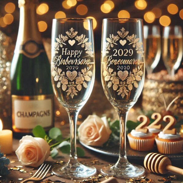 Personalized deep Engraved Anniversary Party Champagne Bar Glasses - Customizable Gift for Celebrations Anniversary Party Champagne your Personalized name, logo, photo, monogram deep engraving your Champagne glass