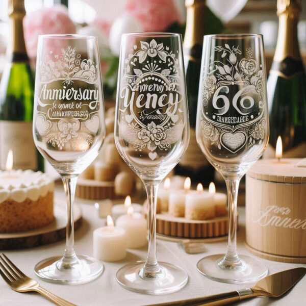 Personalized deep Engraved Anniversary Party Champagne Bar Glasses - Customizable Gift for Celebrations Anniversary Party Champagne your Personalized name, logo, photo, monogram deep engraving your Champagne glass