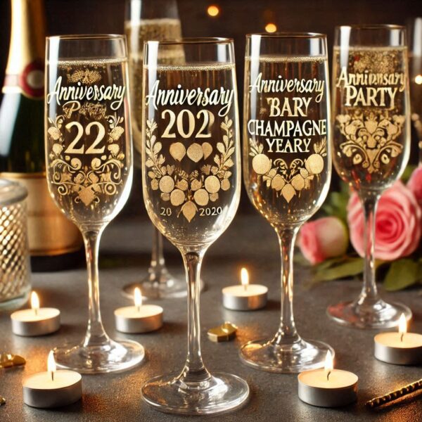 Personalized deep Engraved Anniversary Party Champagne Bar Glasses - Customizable Gift for Celebrations Anniversary Party Champagne your Personalized name, logo, photo, monogram deep engraving your Champagne glass