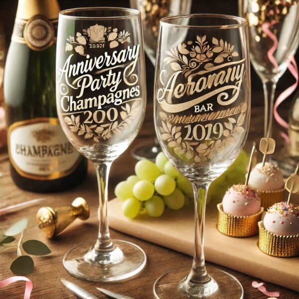 Personalized deep Engraved Anniversary Party Champagne Bar Glasses - Customizable Gift for Celebrations Anniversary Party Champagne your Personalized name, logo, photo, monogram deep engraving your Champagne glass