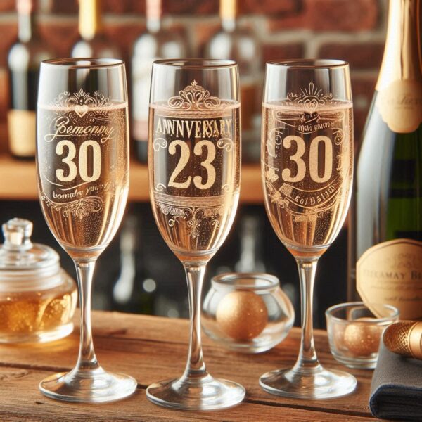 Personalized deep Engraved Anniversary Party Champagne Bar Glasses - Customizable Gift for Celebrations Anniversary Party Champagne your Personalized name, logo, photo, monogram deep engraving your Champagne glass