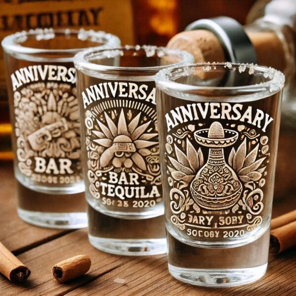 Personalized deep Engraved Anniversary Party Tequila Shot Glasses - Customizable Gift for Celebrations Anniversary Party Tequila Shot glass your Personalized name, logo, photo, monogram deep engraving your Tequila Shot glass