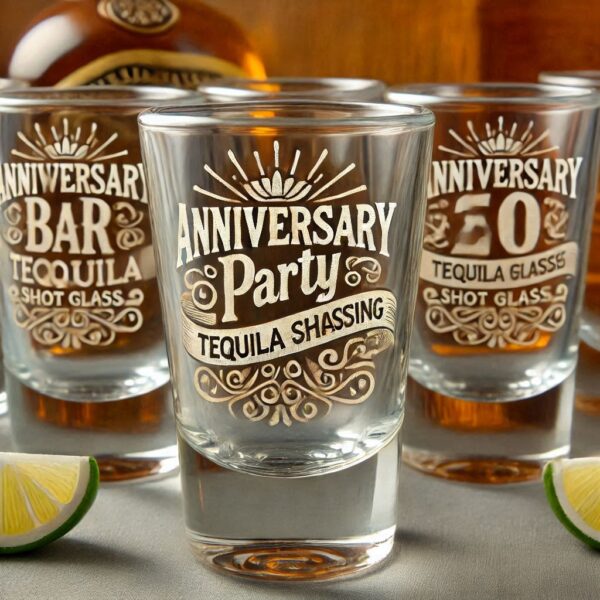 Personalized deep Engraved Anniversary Party Tequila Shot Glasses - Customizable Gift for Celebrations Anniversary Party Tequila Shot glass your Personalized name, logo, photo, monogram deep engraving your Tequila Shot glass