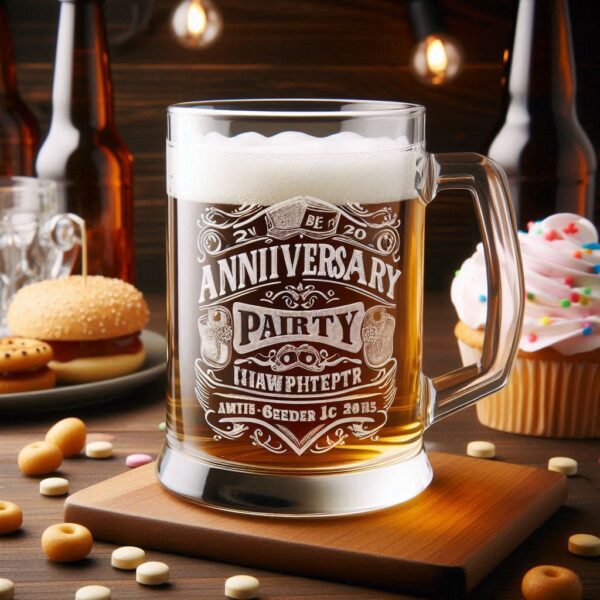 Personalized deep Engraved Anniversary Party beer mug Bar Glasses - Customizable Gift for Celebrations Anniversary Party beer mug glass your Personalized name, logo, photo, monogram deep engraving your beer mug glass