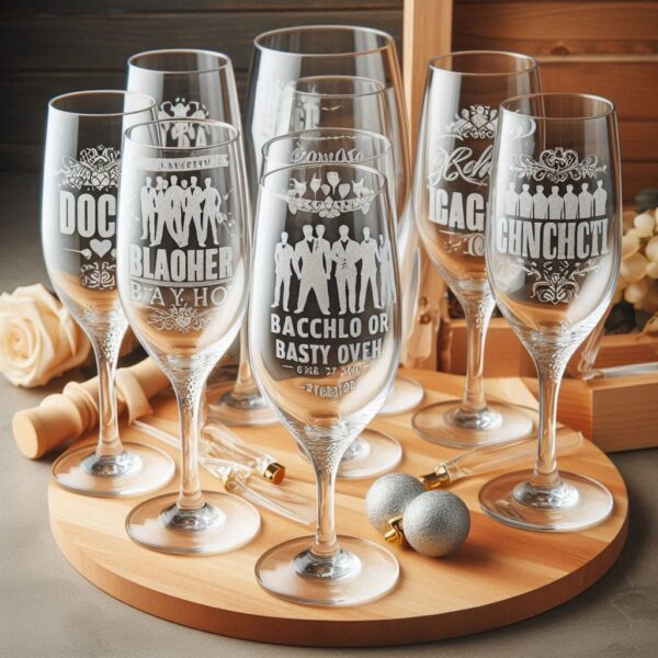 Personalized Deep Engraved Bachelor Party Champagne Glasses - Custom Groomsmen Gifts Champagne glass deep engraving your name, logo, monogram, photo, deep engraving