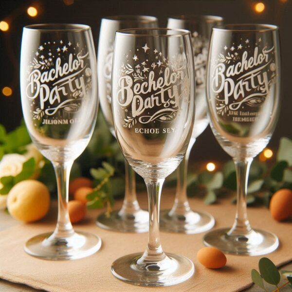 Personalized Deep Engraved Bachelor Party Champagne Glasses - Custom Groomsmen Gifts Champagne glass deep engraving your name, logo, monogram, photo, deep engraving