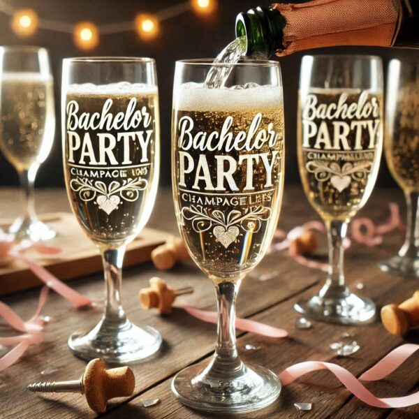 Personalized Deep Engraved Bachelor Party Champagne Glasses - Custom Groomsmen Gifts Champagne glass deep engraving your name, logo, monogram, photo, deep engraving