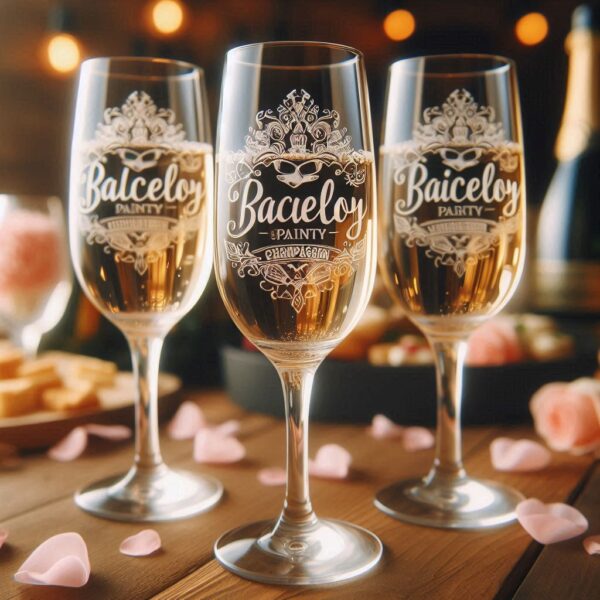 Personalized Deep Engraved Bachelor Party Champagne Glasses - Custom Groomsmen Gifts Champagne glass deep engraving your name, logo, monogram, photo, deep engraving