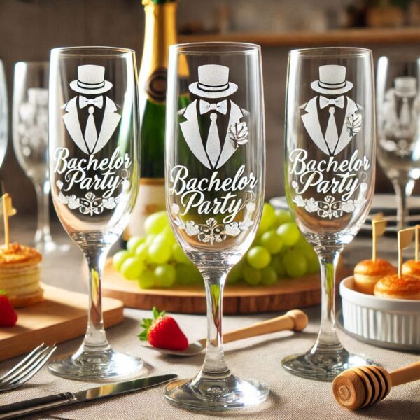 Personalized Deep Engraved Bachelor Party Champagne Glasses - Custom Groomsmen Gifts Champagne glass deep engraving your name, logo, monogram, photo, deep engraving