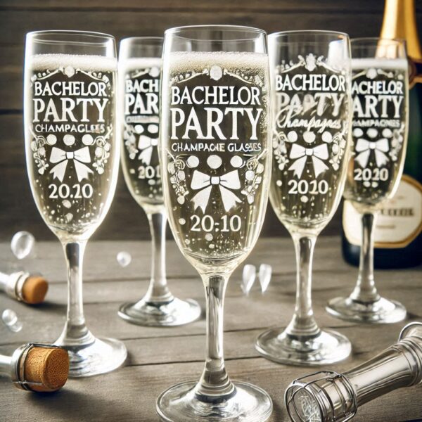 Personalized Deep Engraved Bachelor Party Champagne Glasses - Custom Groomsmen Gifts Champagne glass deep engraving your name, logo, monogram, photo, deep engraving