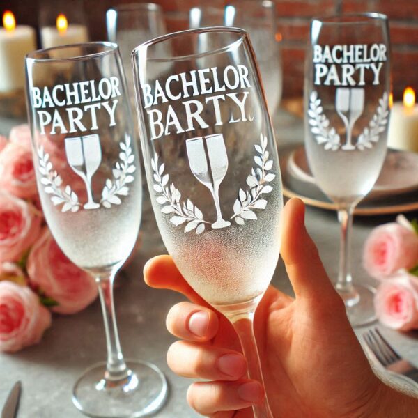 Personalized Deep Engraved Bachelor Party Champagne Glasses - Custom Groomsmen Gifts Champagne glass deep engraving your name, logo, monogram, photo, deep engraving