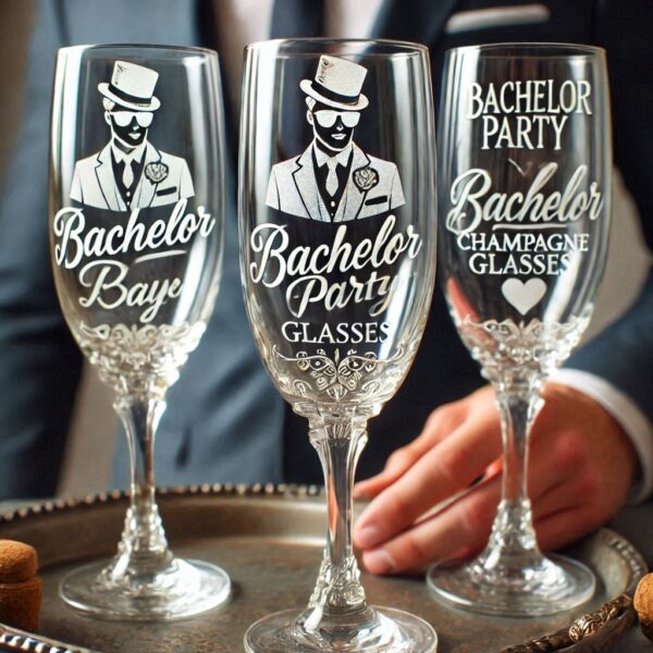 Personalized Deep Engraved Bachelor Party Champagne Glasses - Custom Groomsmen Gifts Champagne glass deep engraving your name, logo, monogram, photo, deep engraving