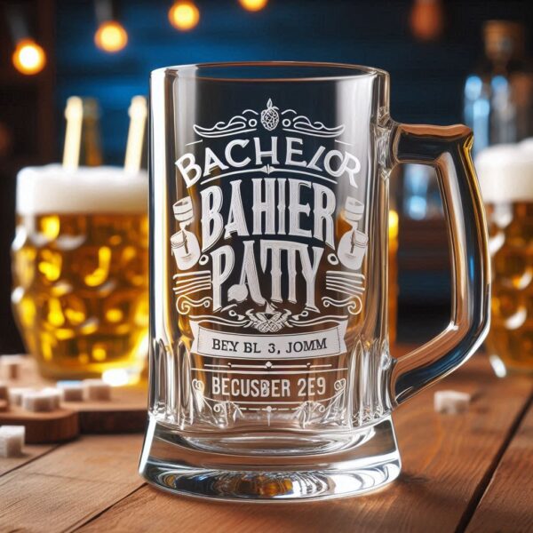 Personalized Deep Engraved Bachelor Party beer mug Glasses - Custom Groomsmen Gifts beer mug glass deep engraving your name, logo, monogram, photo, deep engraving