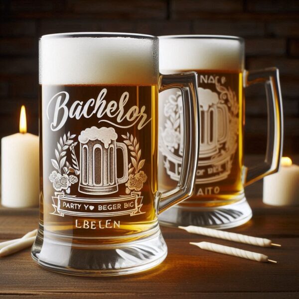 Personalized Deep Engraved Bachelor Party beer mug Glasses - Custom Groomsmen Gifts beer mug glass deep engraving your name, logo, monogram, photo, deep engraving