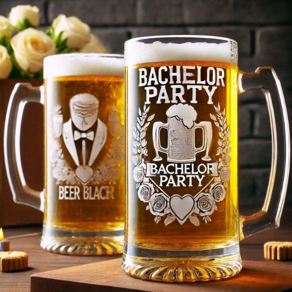 Personalized Deep Engraved Bachelor Party beer mug Glasses - Custom Groomsmen Gifts beer mug glass deep engraving your name, logo, monogram, photo, deep engraving