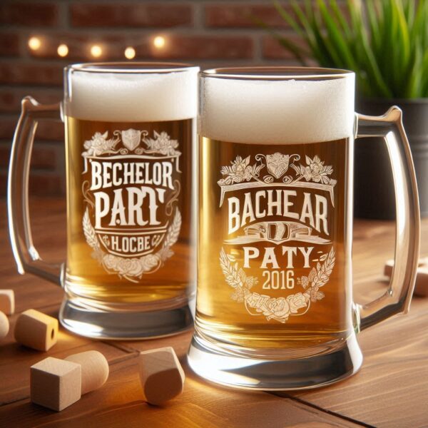 Personalized Deep Engraved Bachelor Party beer mug Glasses - Custom Groomsmen Gifts beer mug glass deep engraving your name, logo, monogram, photo, deep engraving