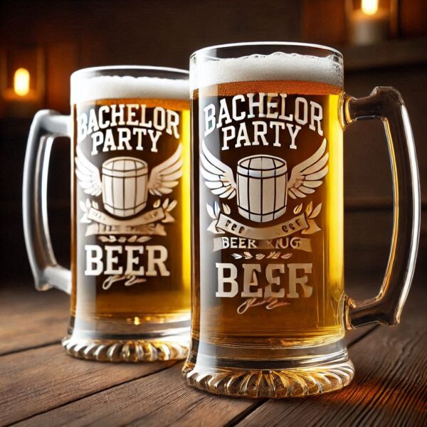 Personalized Deep Engraved Bachelor Party beer mug Glasses - Custom Groomsmen Gifts beer mug glass deep engraving your name, logo, monogram, photo, deep engraving