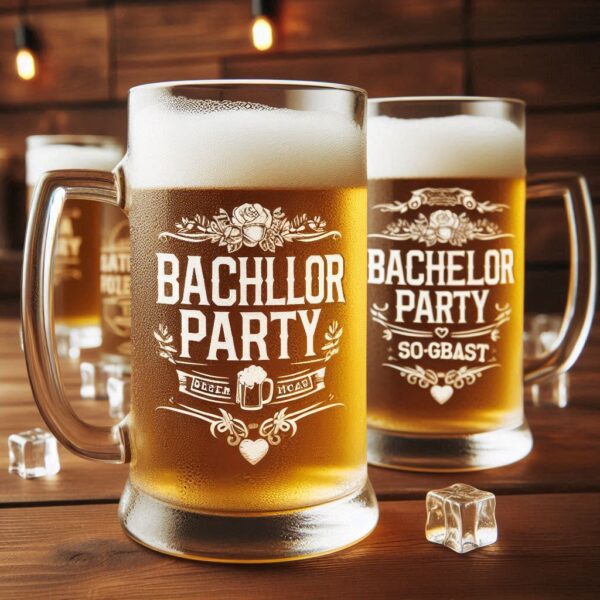 Personalized Deep Engraved Bachelor Party beer mug Glasses - Custom Groomsmen Gifts beer mug glass deep engraving your name, logo, monogram, photo, deep engraving