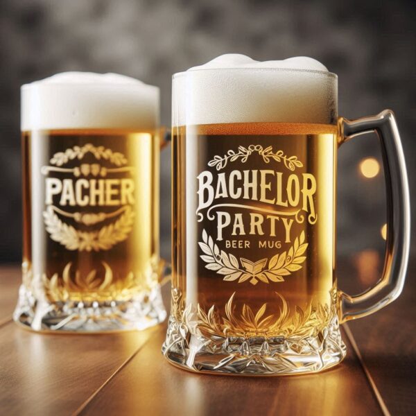 Personalized Deep Engraved Bachelor Party beer mug Glasses - Custom Groomsmen Gifts beer mug glass deep engraving your name, logo, monogram, photo, deep engraving