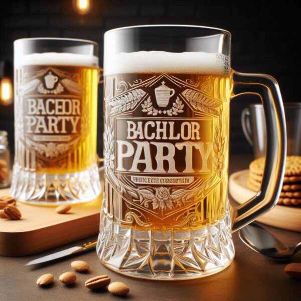 Personalized Deep Engraved Bachelor Party beer mug Glasses - Custom Groomsmen Gifts beer mug glass deep engraving your name, logo, monogram, photo, deep engraving