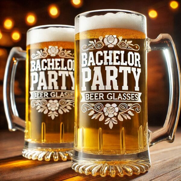 Personalized Deep Engraved Bachelor Party beer mug Glasses - Custom Groomsmen Gifts beer mug glass deep engraving your name, logo, monogram, photo, deep engraving