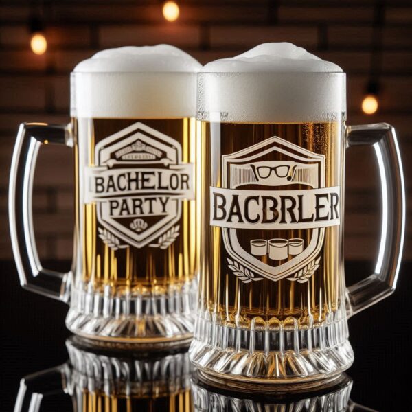 Personalized Deep Engraved Bachelor Party beer mug Glasses - Custom Groomsmen Gifts beer mug glass deep engraving your name, logo, monogram, photo, deep engraving