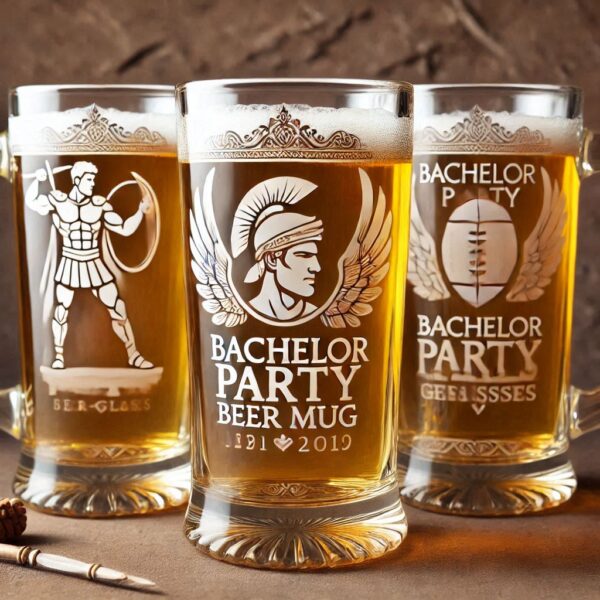 Personalized Deep Engraved Bachelor Party beer mug Glasses - Custom Groomsmen Gifts beer mug glass deep engraving your name, logo, monogram, photo, deep engraving