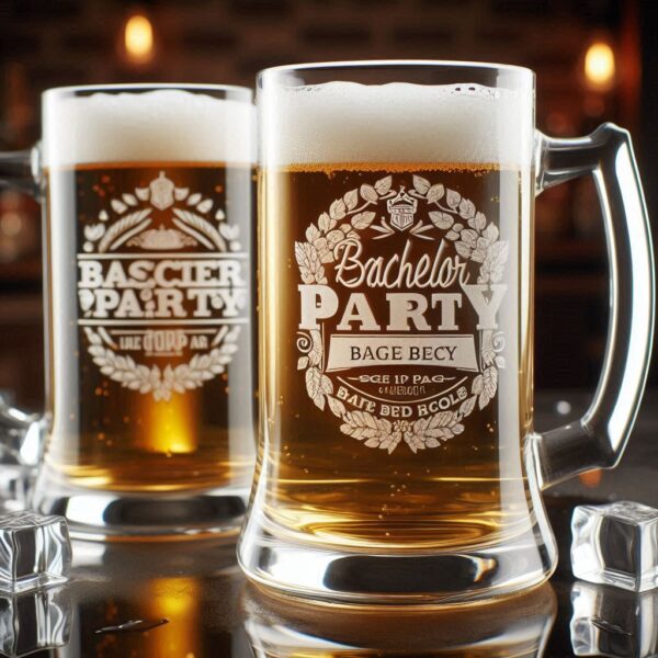 Personalized Deep Engraved Bachelor Party beer mug Glasses - Custom Groomsmen Gifts beer mug glass deep engraving your name, logo, monogram, photo, deep engraving