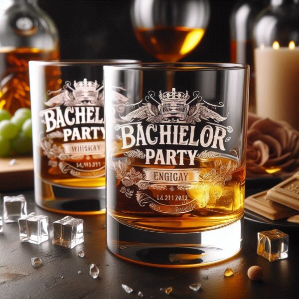 Personalized Deep Engraved Bachelor Party whiskey Glasses - Custom Groomsmen Gifts whiskey glass deep engraving your name, logo, monogram, photo, deep engraving